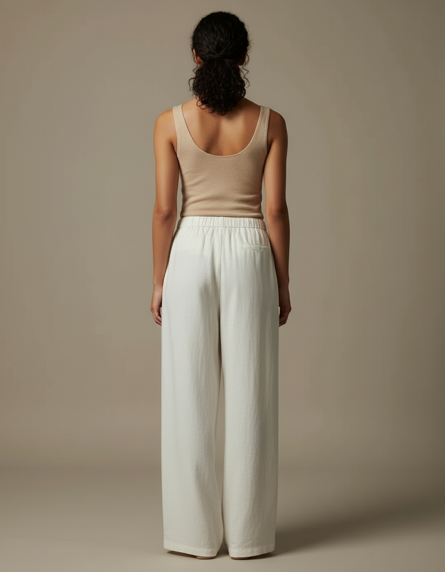 Pantalon Beige Fluide Ample Décontracté Élégant - Lin - vue 2