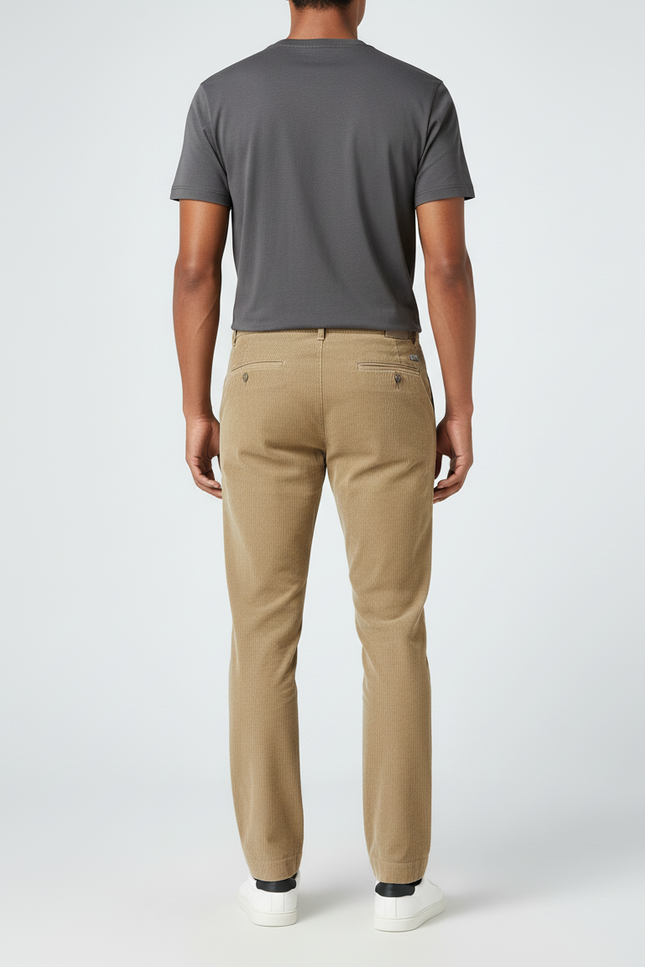 Pantalon Beige Côtelé Droit Classique Confortable Homme - Camel Cordé - vue 2