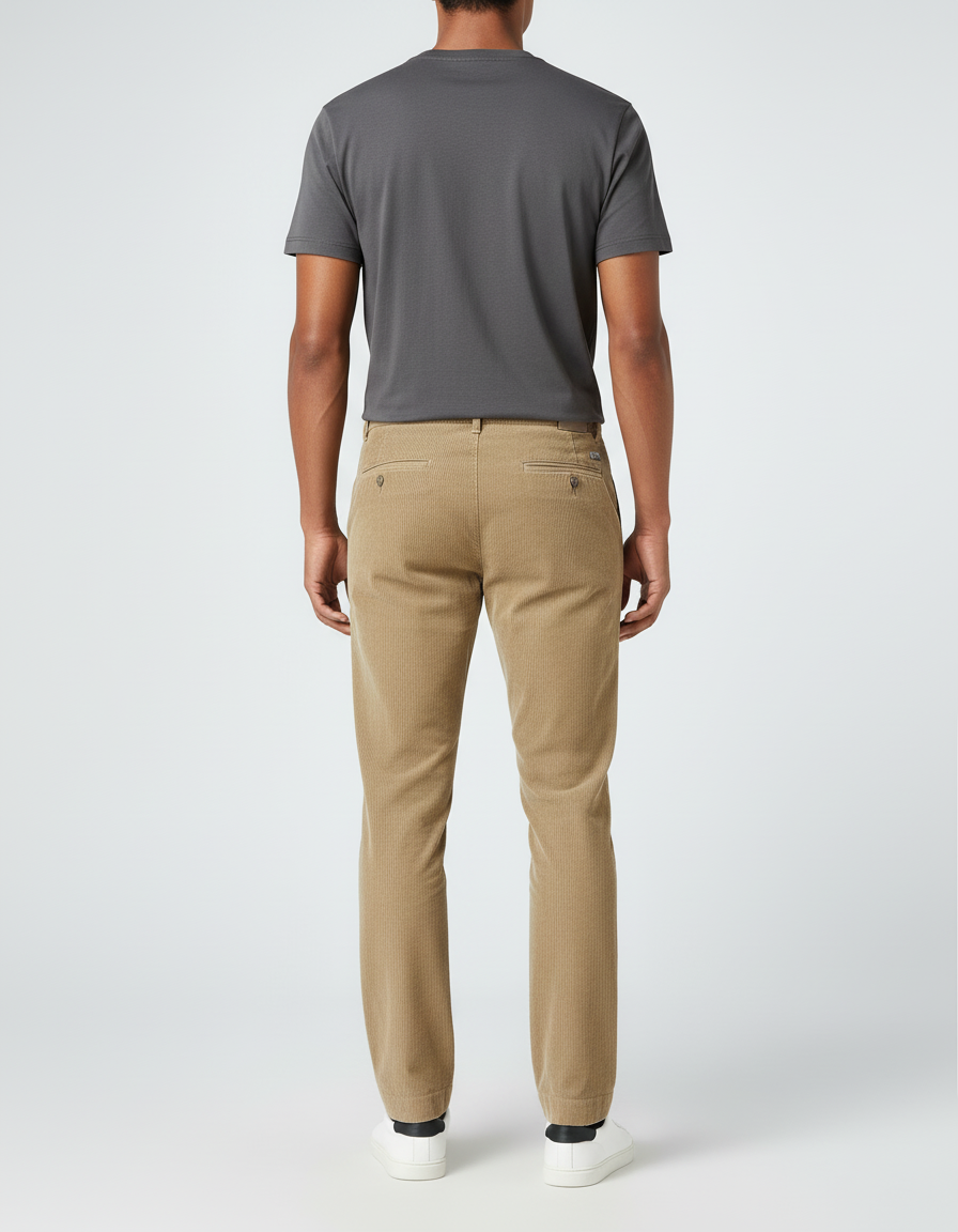 Pantalon Beige Côtelé Droit Classique Confortable Homme - Camel Cordé - vue 2