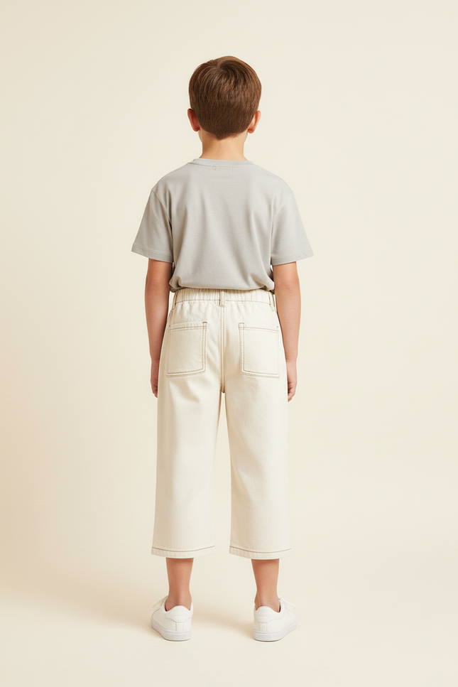 Pantalon Beige Ample Surpiqûres Décontracté Enfant - Toile - vue 2