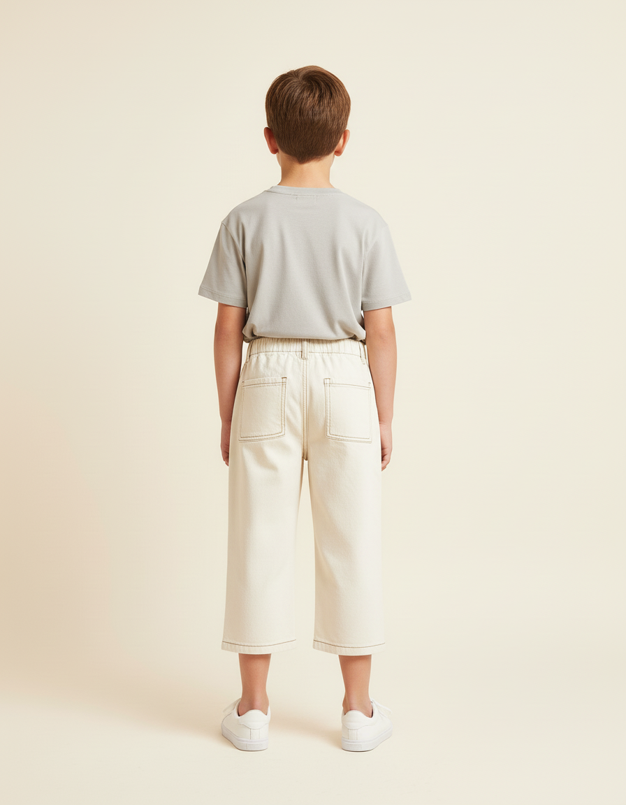 Pantalon Beige Ample Surpiqûres Décontracté Enfant - Toile - vue 2