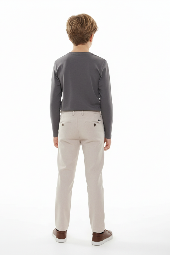 Pantalon Beige Coton Enfant Classique Décontracté Slim - vue 2