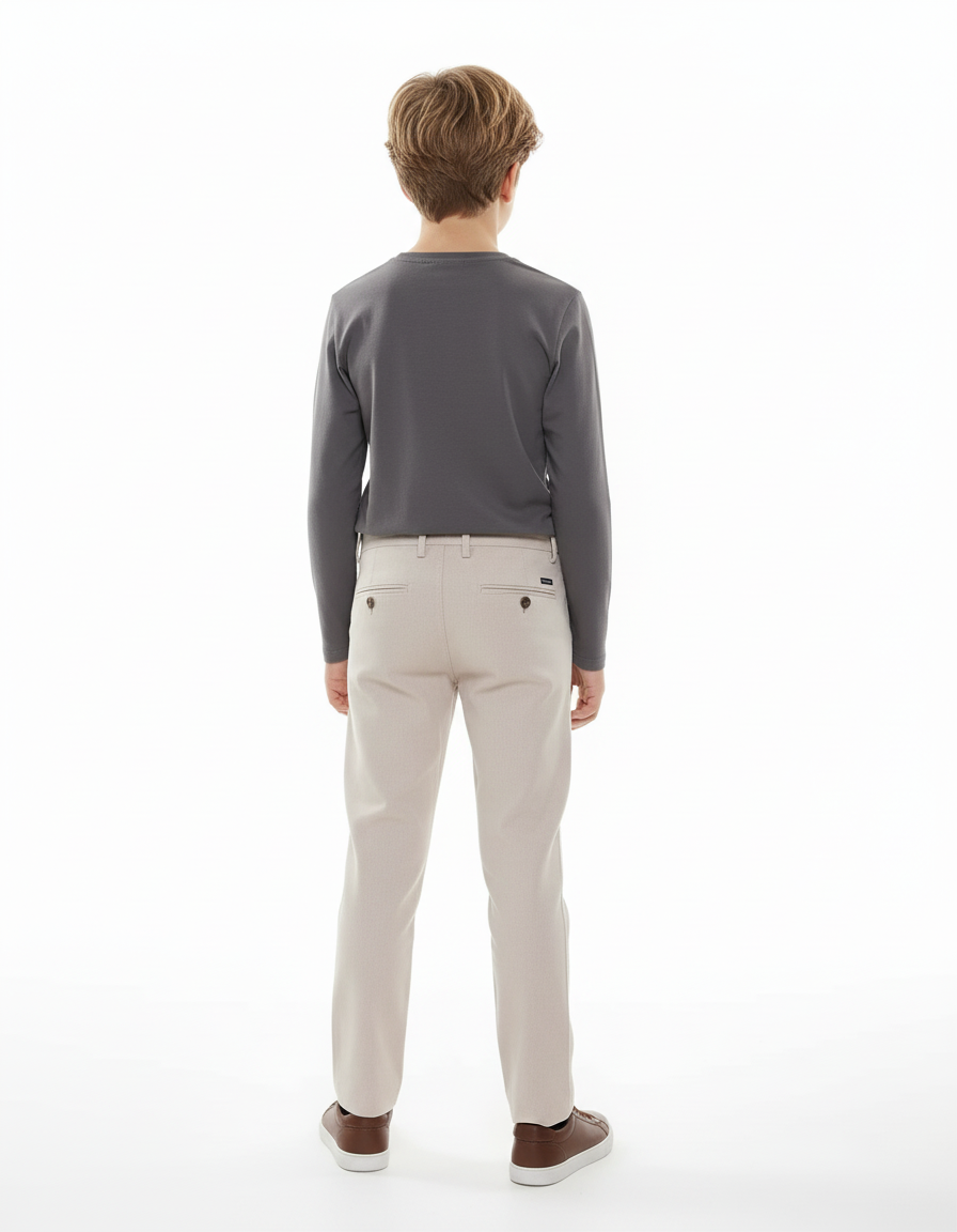 Pantalon Beige Coton Enfant Classique Décontracté Slim - vue 2