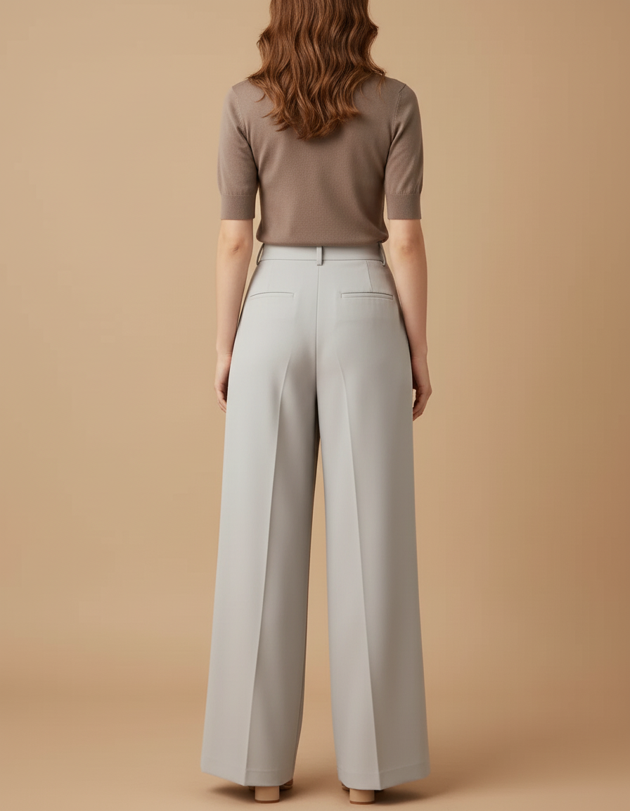 Pantalon Beige Fluide Plissé Taille Haute Femme - Gris Polyester - vue 2