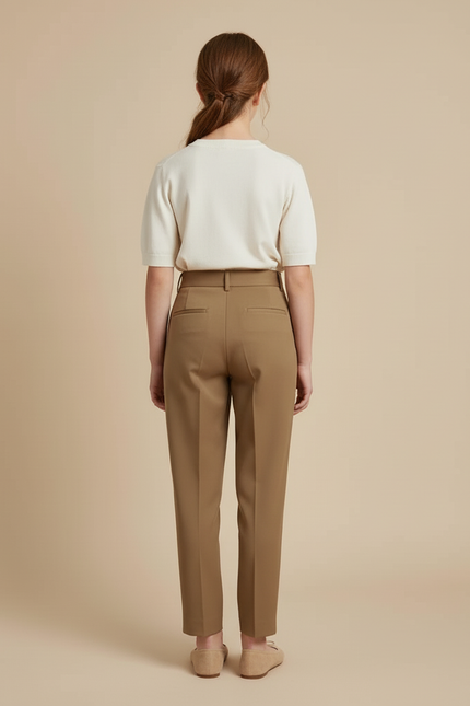 Pantalon Beige Conique Taille Haute Élégant Plissé - Kaki Gabardine - vue 2