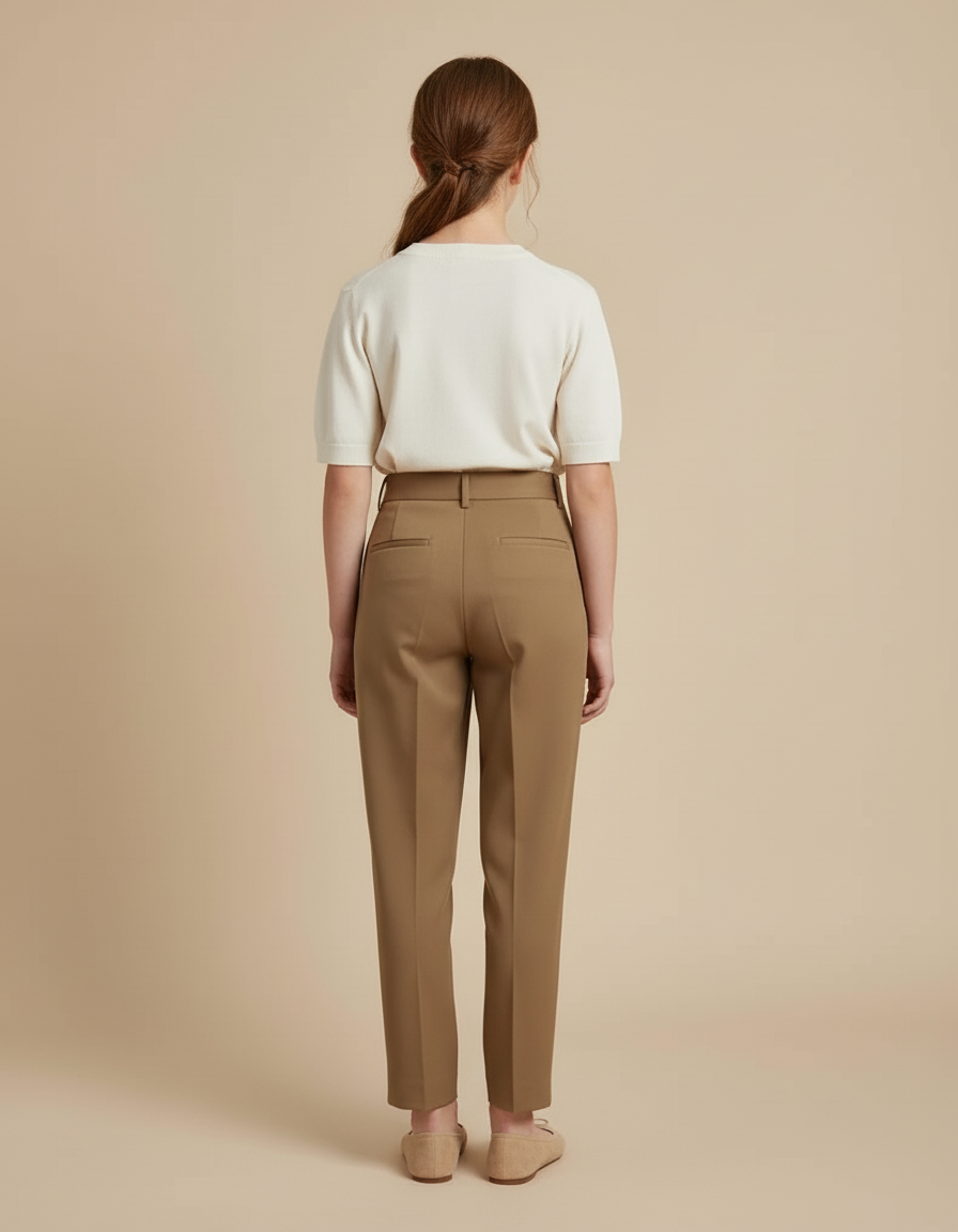 Pantalon Beige Conique Taille Haute Élégant Plissé - Kaki Gabardine - vue 2