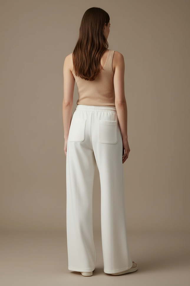 Pantalon Beige Ample Fluide Sport Décontracté Femme - Blanc Molleton - vue 2