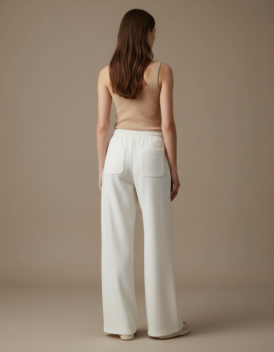 Pantalon Beige Ample Fluide Sport Décontracté Femme - Blanc Molleton - vue 2