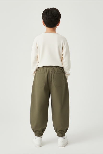 Pantalon Beige Cargo Ample Enfant Décontracté Robuste - Kaki Toile - vue 2