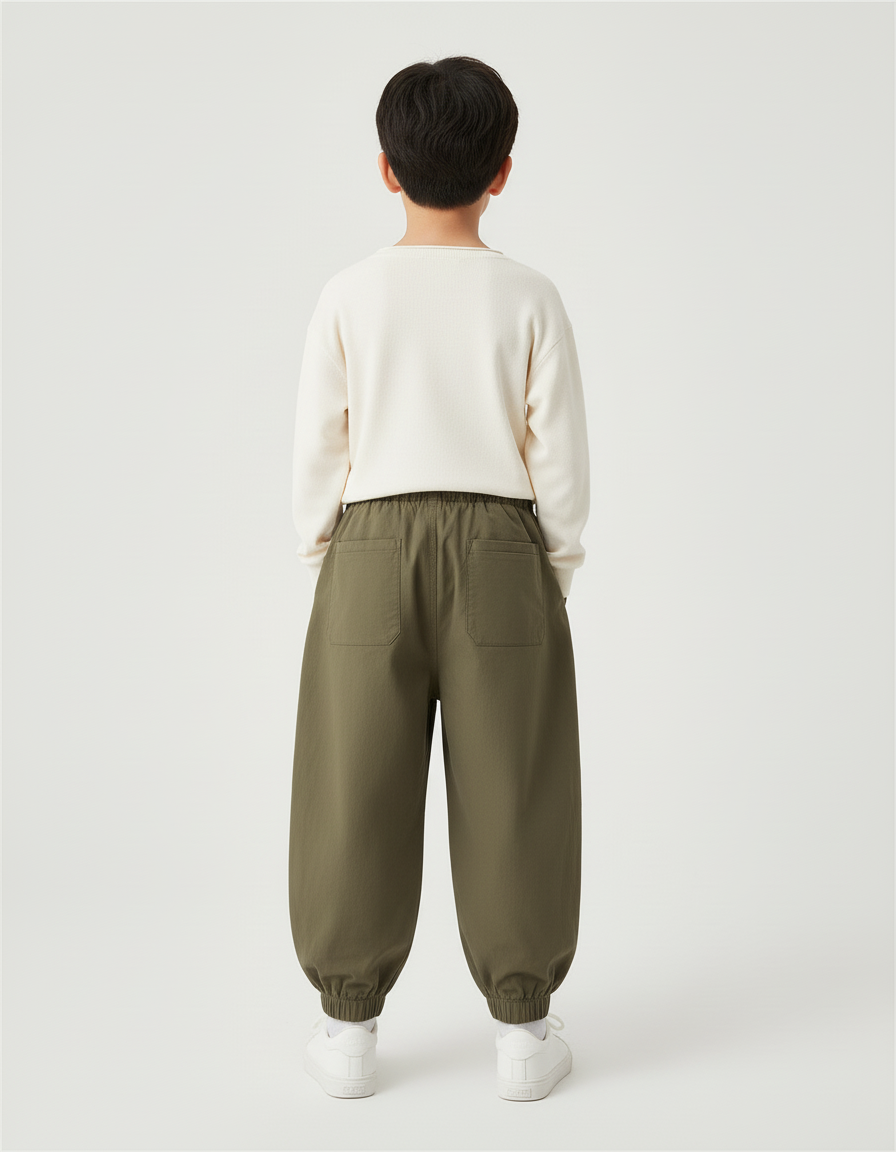 Pantalon Beige Cargo Ample Enfant Décontracté Robuste - Kaki Toile - vue 2