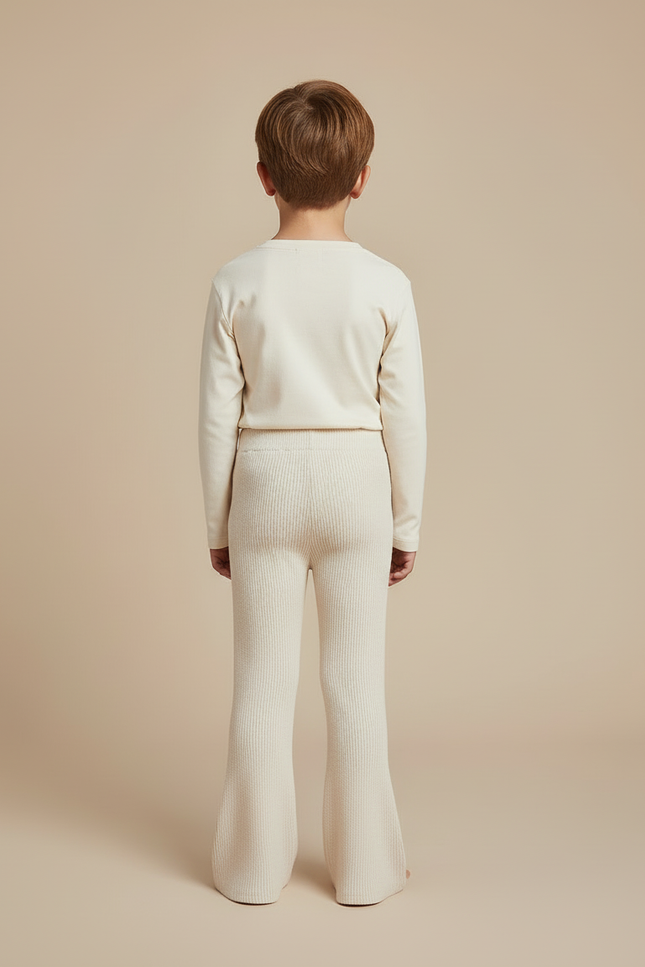 Pantalon Beige Côtelé Évasé Tricoté Enfant - Maille - vue 2