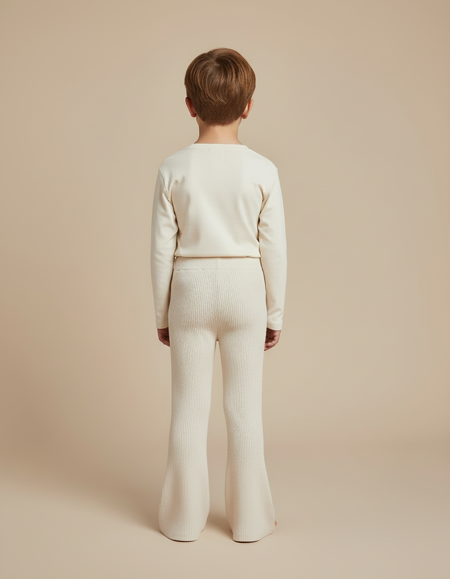 Pantalon Beige Côtelé Évasé Tricoté Enfant - Maille - vue 2