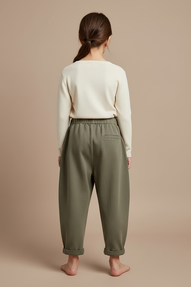 Pantalon Beige Ample Coton Confortable Décontracté Enfant - Kaki Molleton - vue 2