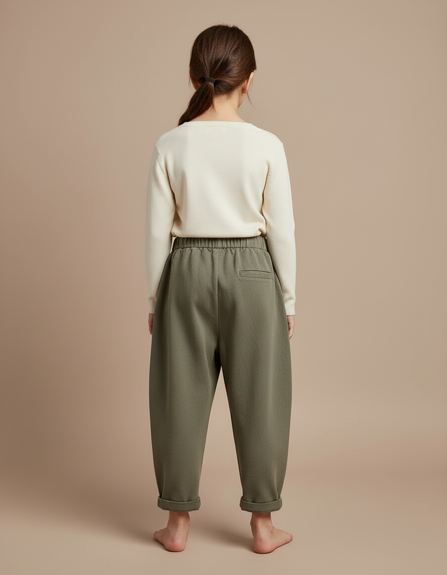 Pantalon Beige Ample Coton Confortable Décontracté Enfant - Kaki Molleton - vue 2