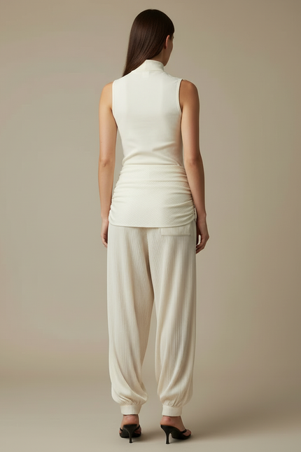 Pantalon Beige Plissé Harem Ample Fluide Casual - Polyester - vue 2