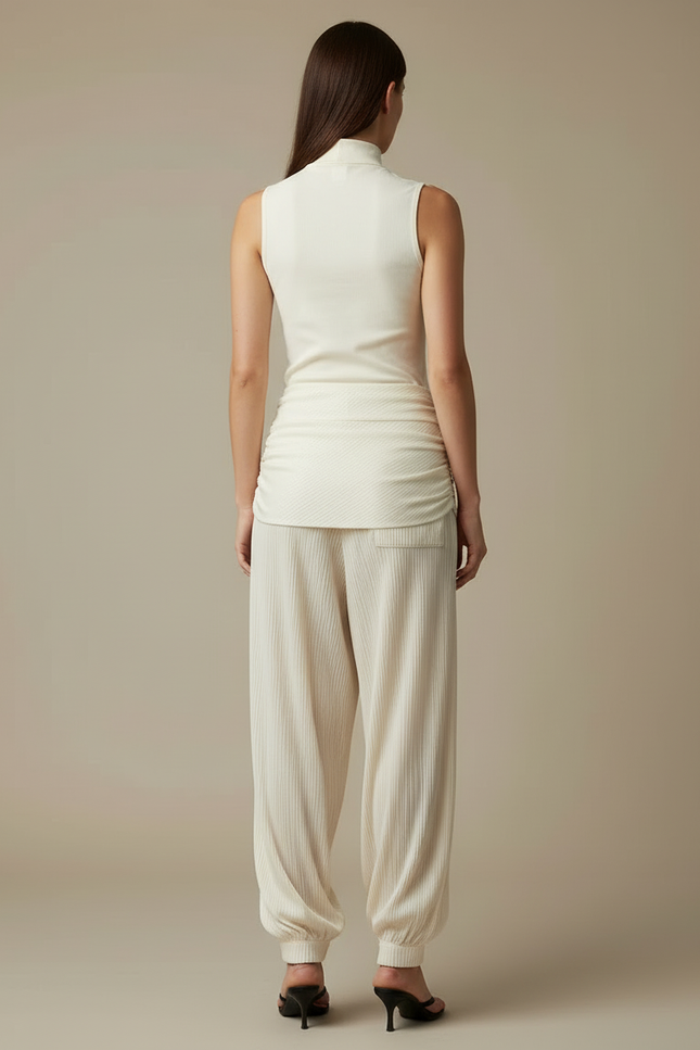 Pantalon Beige Plissé Harem Ample Fluide Casual - Polyester - vue 2