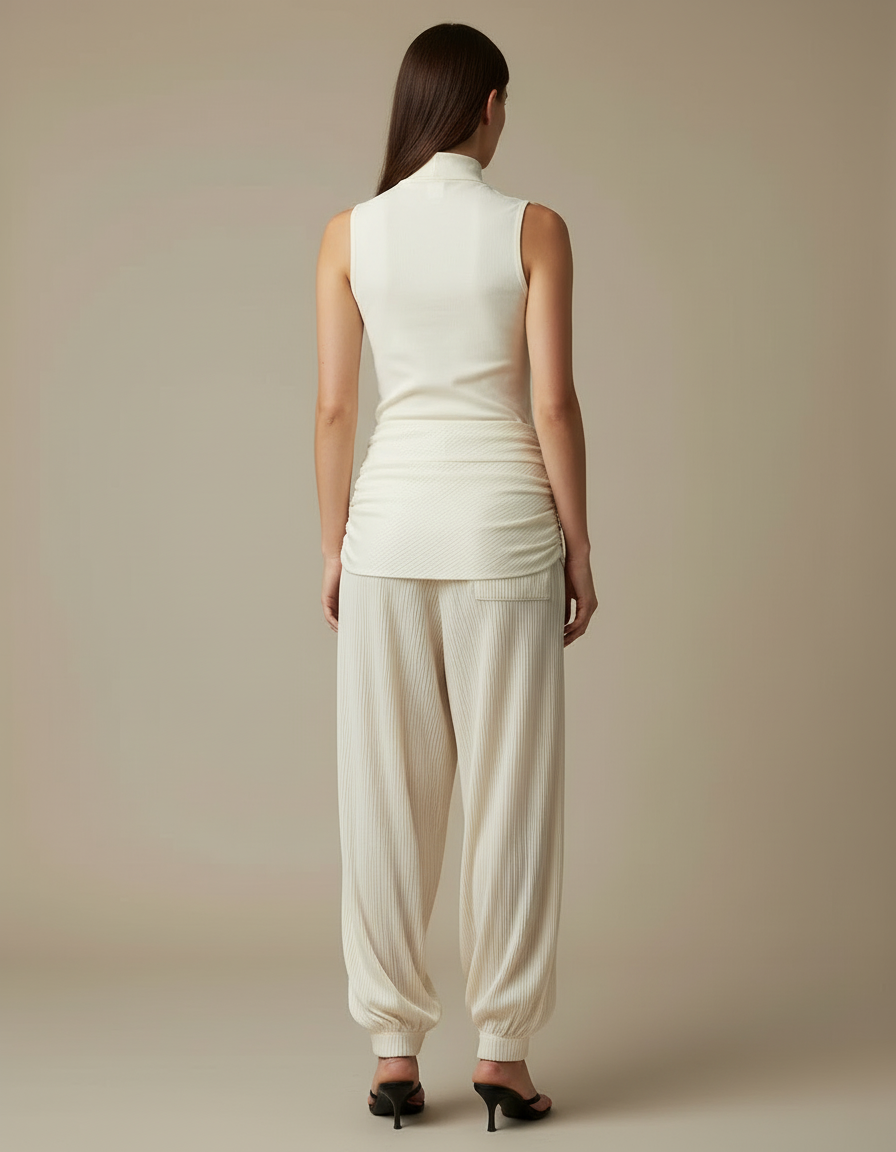 Pantalon Beige Plissé Harem Ample Fluide Casual - Polyester - vue 2