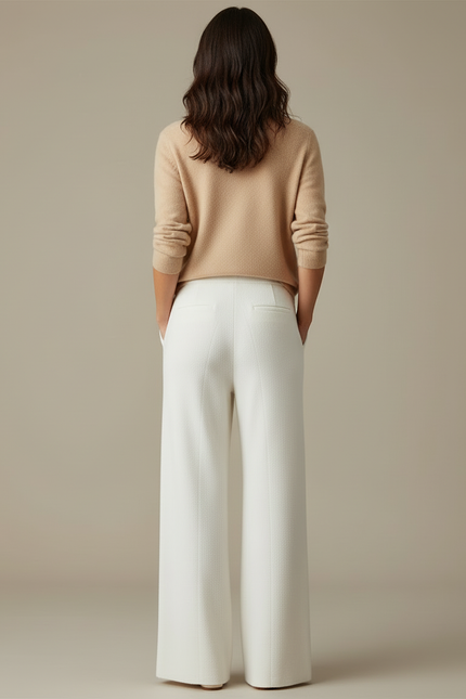 Pantalon Beige Laine Mérinos Large Maille Femme - Blanc - vue 2