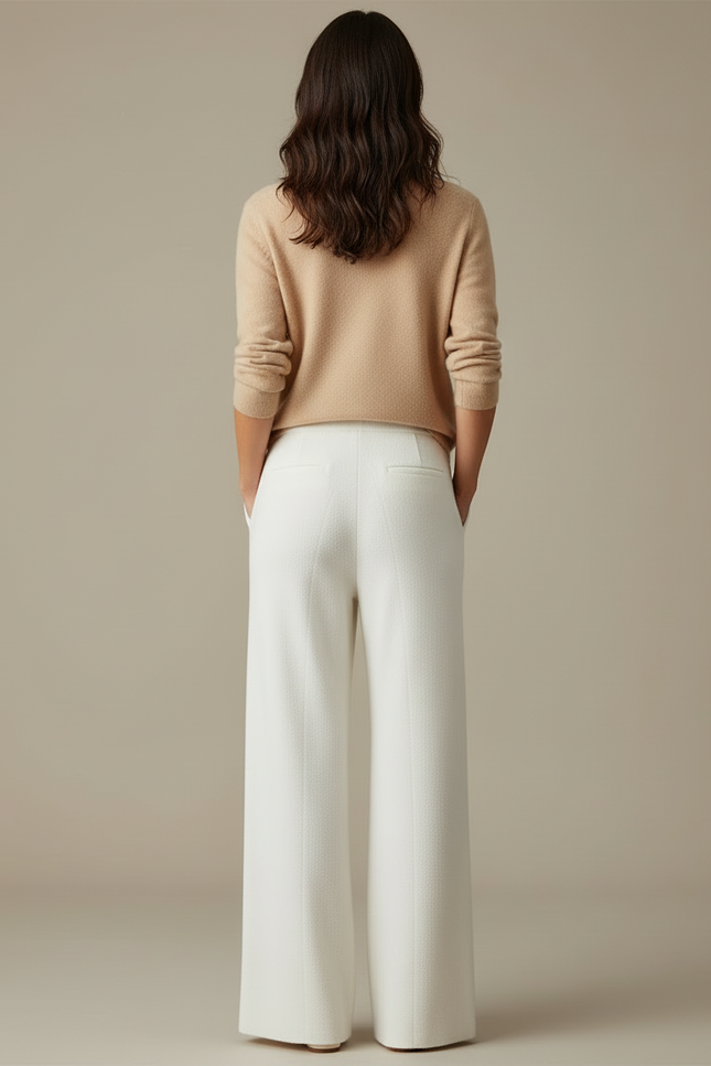 Pantalon Beige Laine Mérinos Large Maille Femme - Blanc - vue 2
