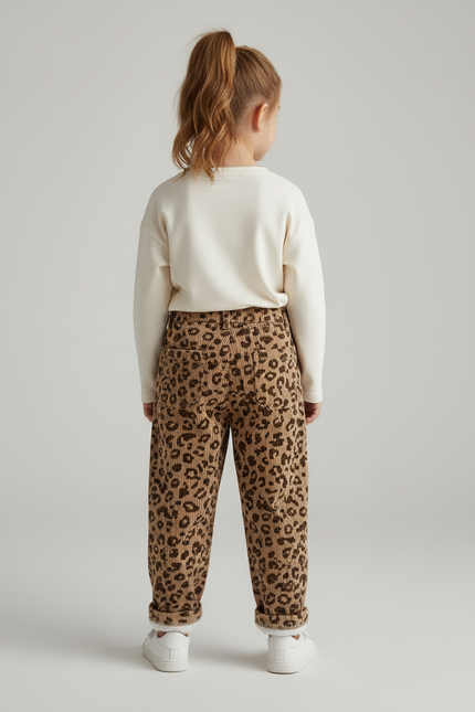 Pantalon Beige Léopard Côtelé Ample Confort Enfant - Imprimé Cordé - vue 2