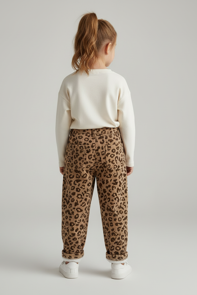 Pantalon Beige Léopard Côtelé Ample Confort Enfant - Imprimé Cordé - vue 2