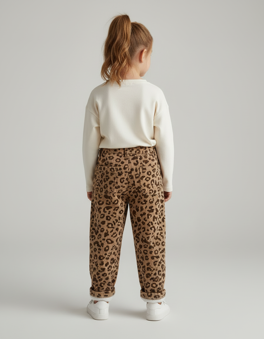 Pantalon Beige Léopard Côtelé Ample Confort Enfant - Imprimé Cordé - vue 2