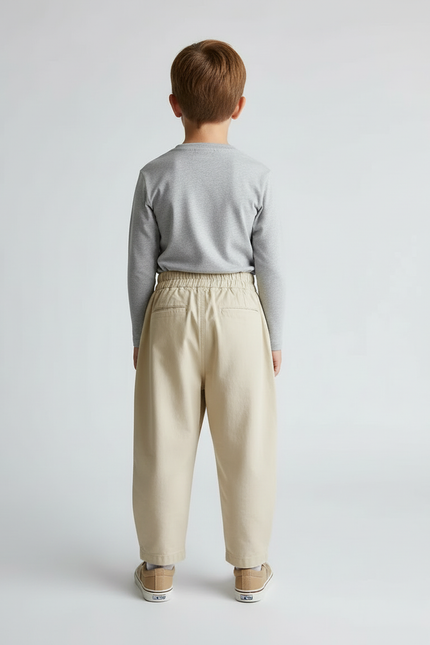 Pantalon Beige Ample Coton Plissé Décontracté Enfant - vue 2