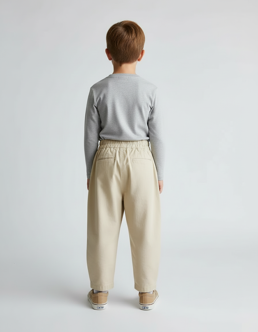Pantalon Beige Ample Coton Plissé Décontracté Enfant - vue 2