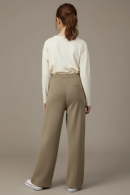 Pantalon Beige Ample Tricoté Laine Confortable - Kaki - vue 2