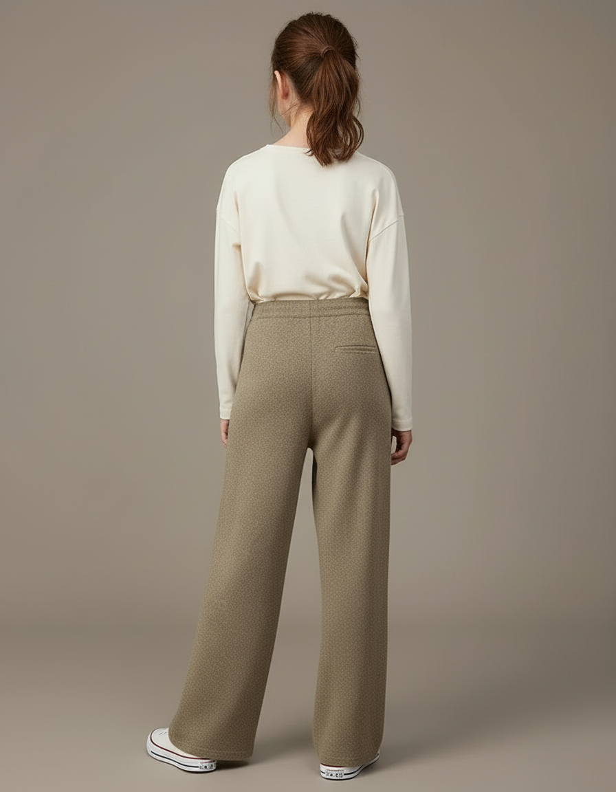 Pantalon Beige Ample Tricoté Laine Confortable - Kaki - vue 2