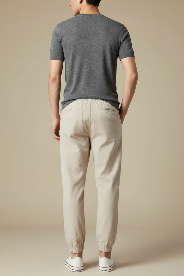 Pantalon Beige Ample Coton Chevilles Élastiquées Homme - vue 2