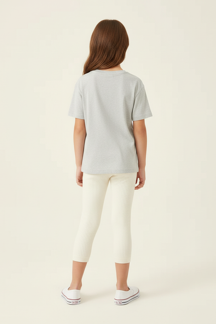 Pantalon Beige Côtelé Tricoté Capris Enfant Élastique - Maille - vue 2