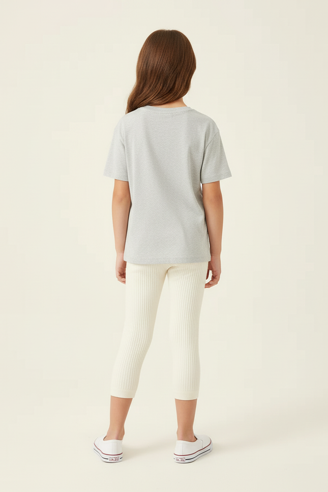 Pantalon Beige Côtelé Tricoté Capris Enfant Élastique - Maille - vue 2