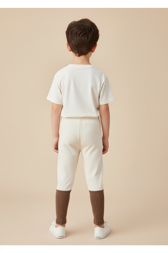 Pantalon Beige Enfant Bicolore Côtelé Ample Doublé - Molleton - vue 2