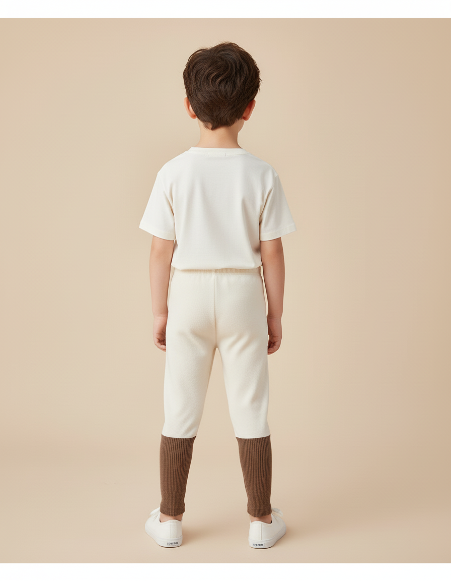 Pantalon Beige Enfant Bicolore Côtelé Ample Doublé - Molleton - vue 2