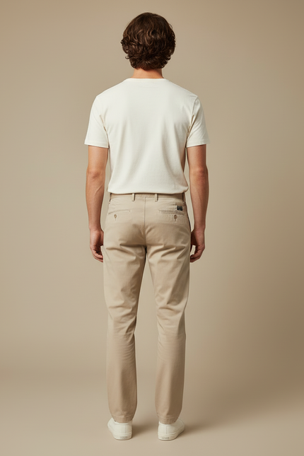 Pantalon Beige Chino Coton Droit Décontracté Homme - vue 2