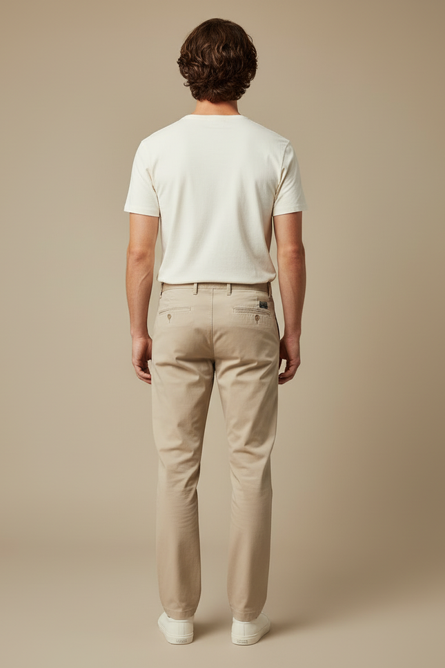 Pantalon Beige Chino Coton Droit Décontracté Homme - vue 2