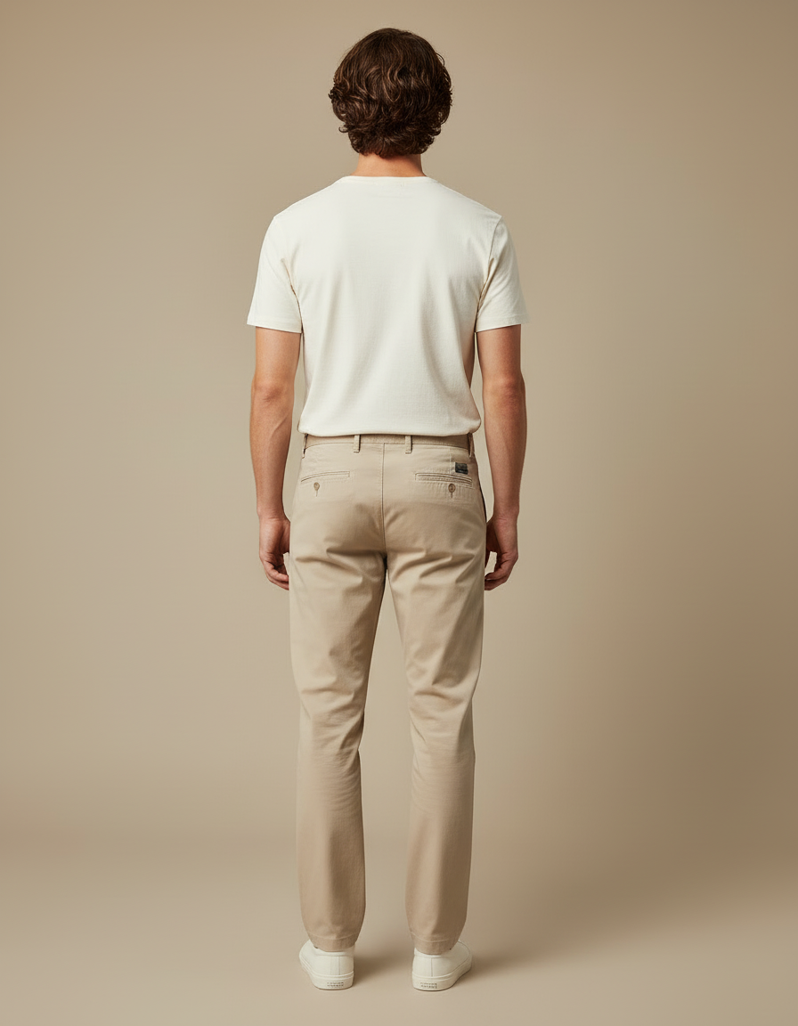 Pantalon Beige Chino Coton Droit Décontracté Homme - vue 2