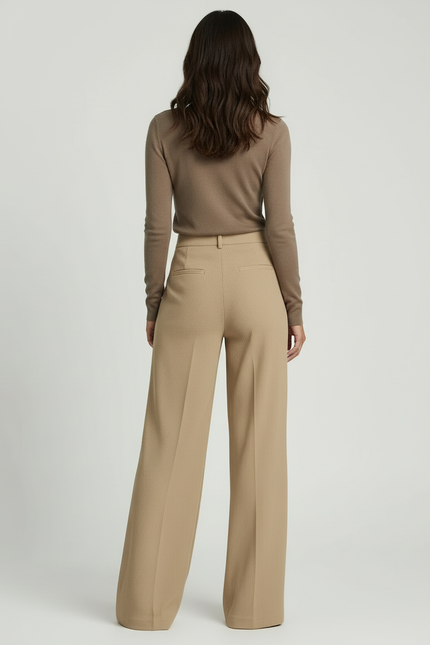 Pantalon Beige Côtelé Ample Taille Haute Élégant - Cordé - vue 2