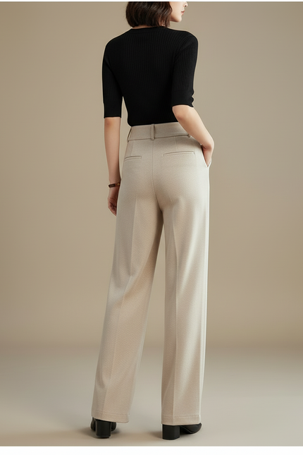 Pantalon Wide Leg Beige Femme - Laine - vue 2