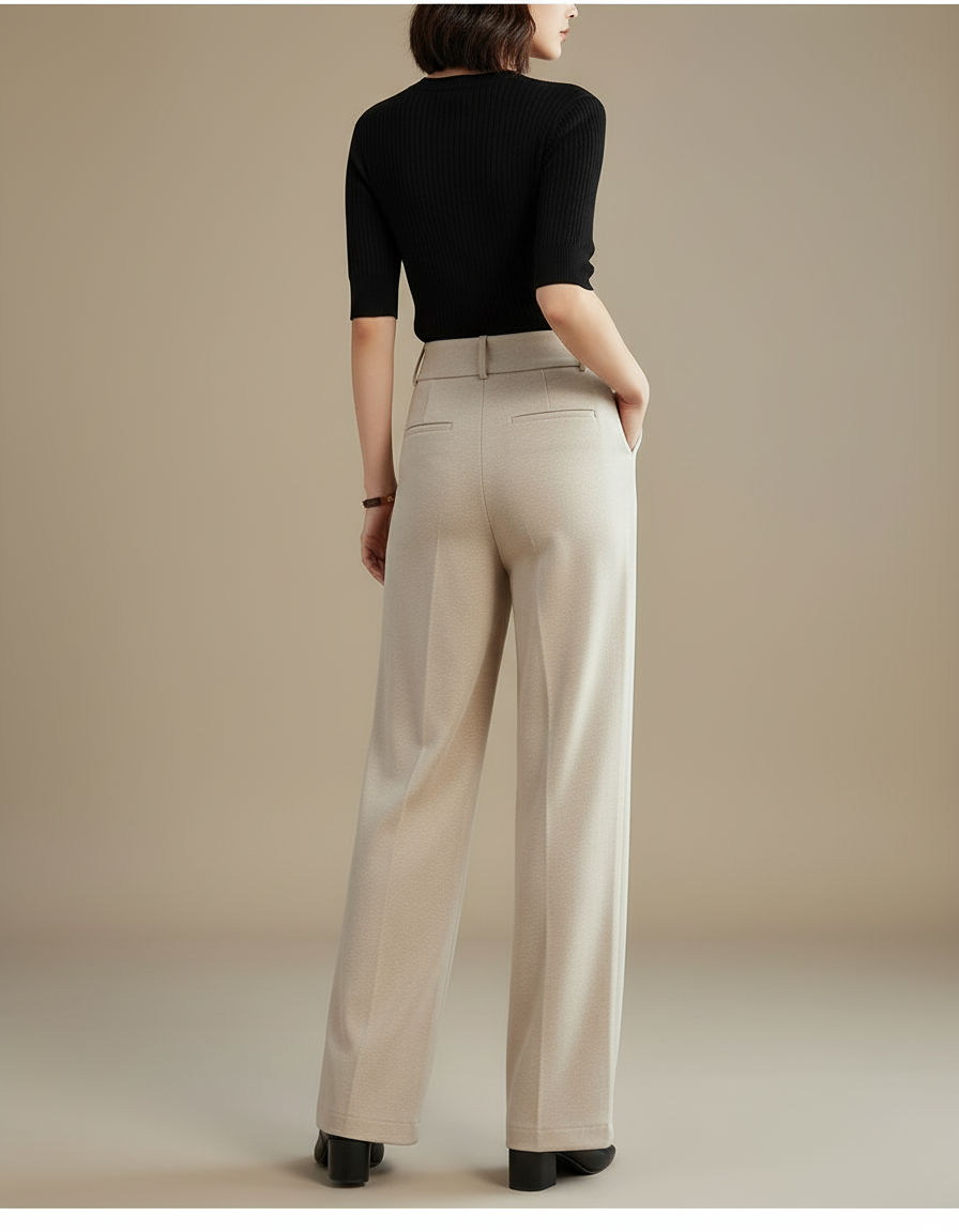 Pantalon Wide Leg Beige Femme - Laine - vue 2