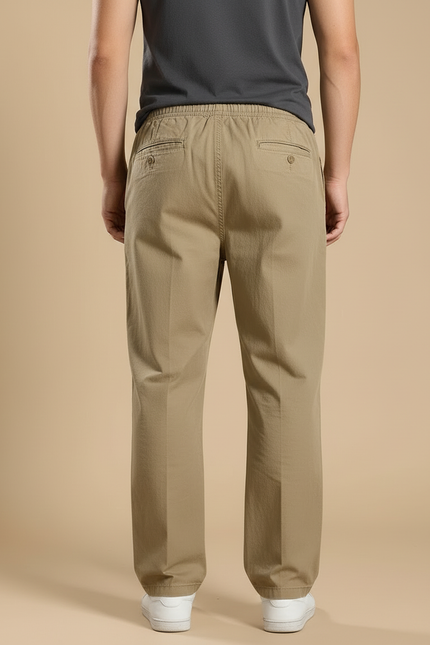 Pantalon Beige Taille Elastique - Kaki Coton - vue 2