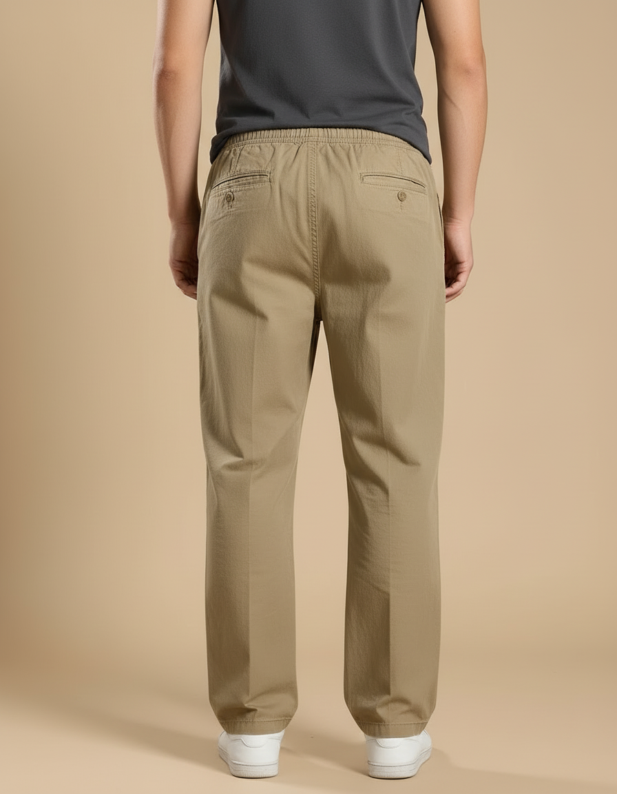 Pantalon Beige Taille Elastique - Kaki Coton - vue 2
