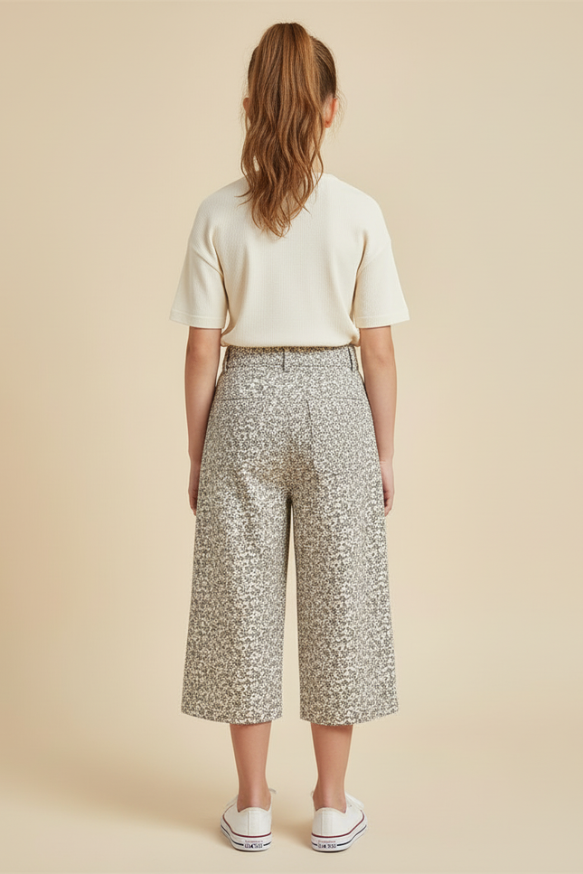 Pantalon Beige Fleuri Ample Décontracté Enfant Fille - Toile - vue 2