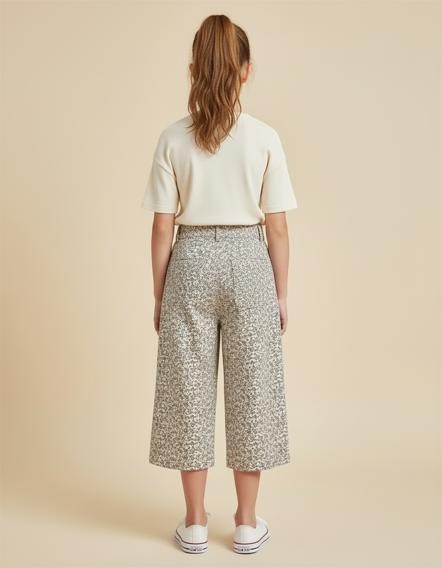 Pantalon Beige Fleuri Ample Décontracté Enfant Fille - Toile - vue 2