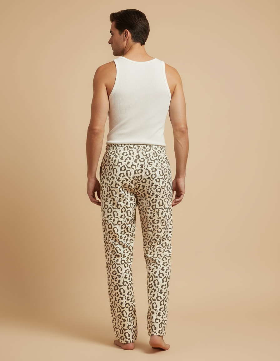 Pantalon Beige Léopard Coton Ample Confortable Homme - Imprimé - vue 2