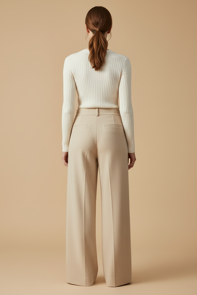 Pantalon Beige Ample Laine Tricoté Décontracté - vue 2