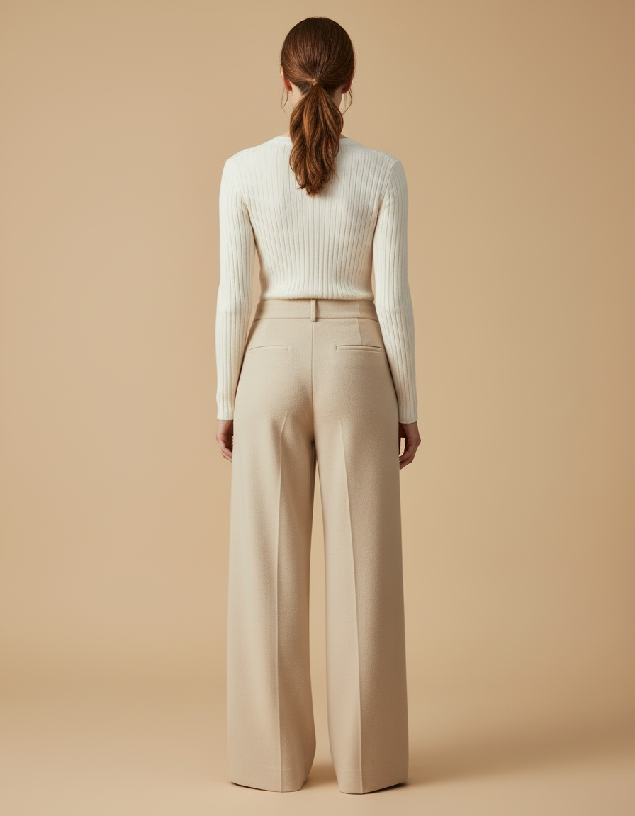 Pantalon Beige Ample Laine Tricoté Décontracté - vue 2