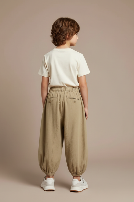 Pantalon Beige Coton Ample Harem Enfants Garçons - Kaki - vue 2