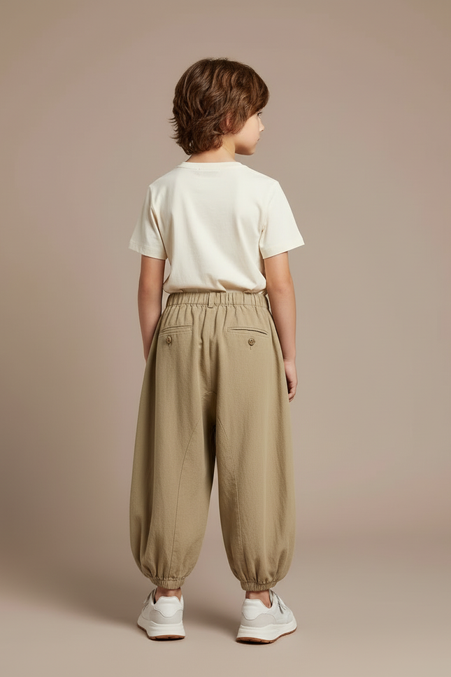 Pantalon Beige Coton Ample Harem Enfants Garçons - Kaki - vue 2